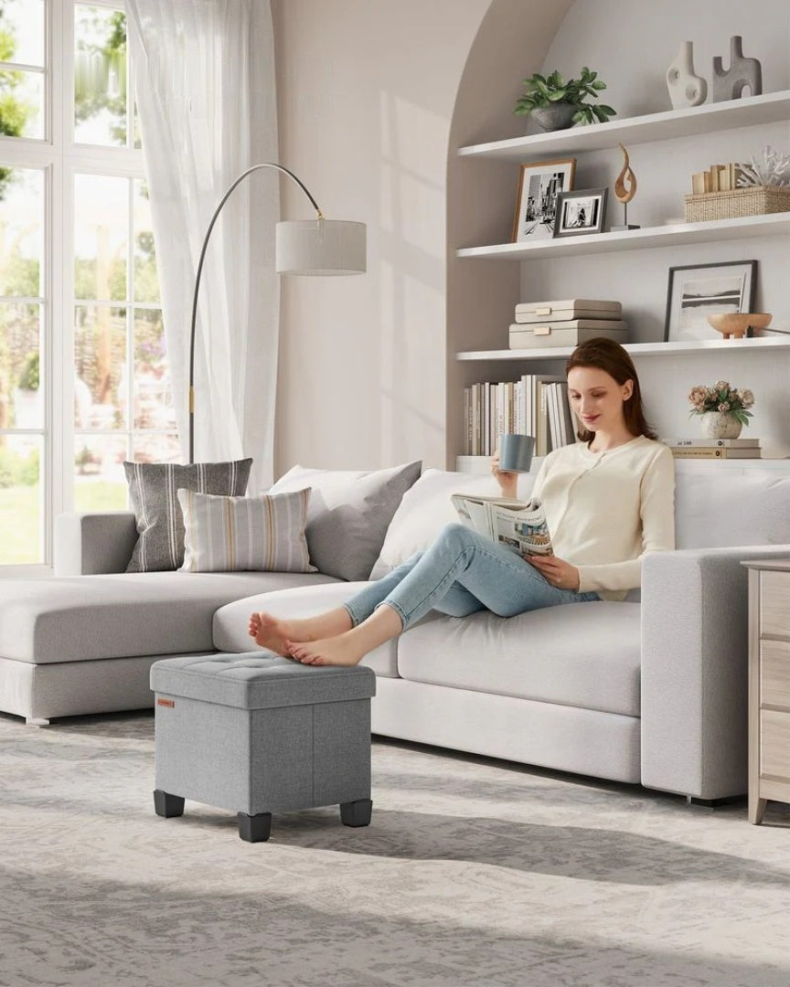 Lille opbevaringspuf med ben og sammenklappeligt design, produktvisning 11 | Noreva Home