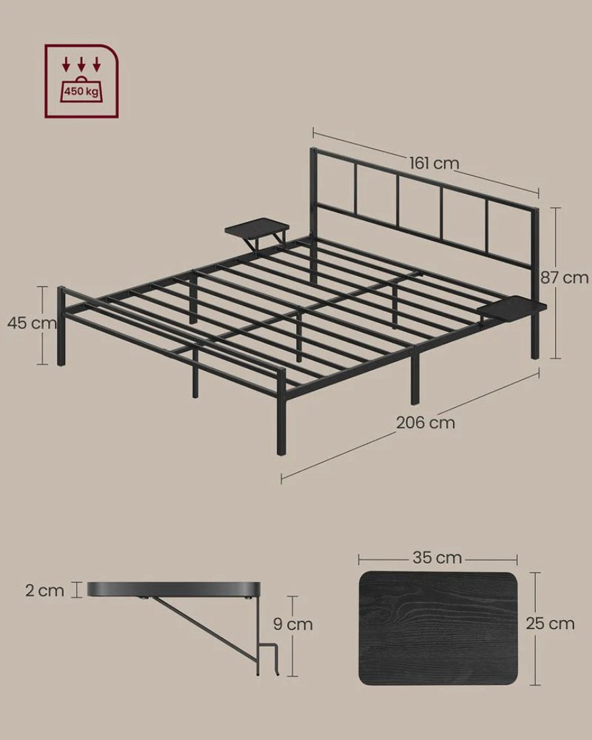 Metal sengestel 160x200 cm med opbevaringshylder sort – produktvisning 6 | Noreva Home