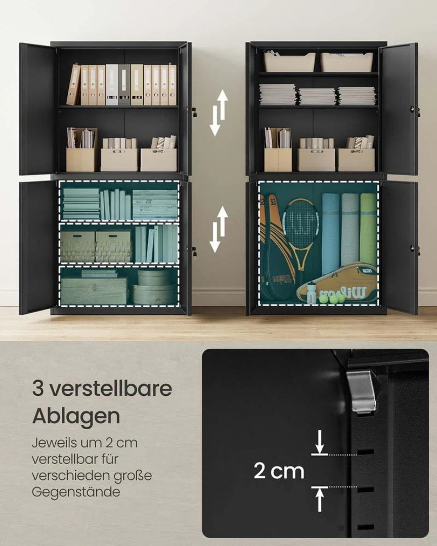 Metalskab til dokumenter med lås og justerbare hylder – produktvisning 6 | Noreva Home