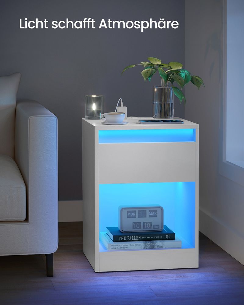 Natbord med Justerbar LED-belysning og Indbyggede Stikkontakter – produktvisning 14 | Noreva Home