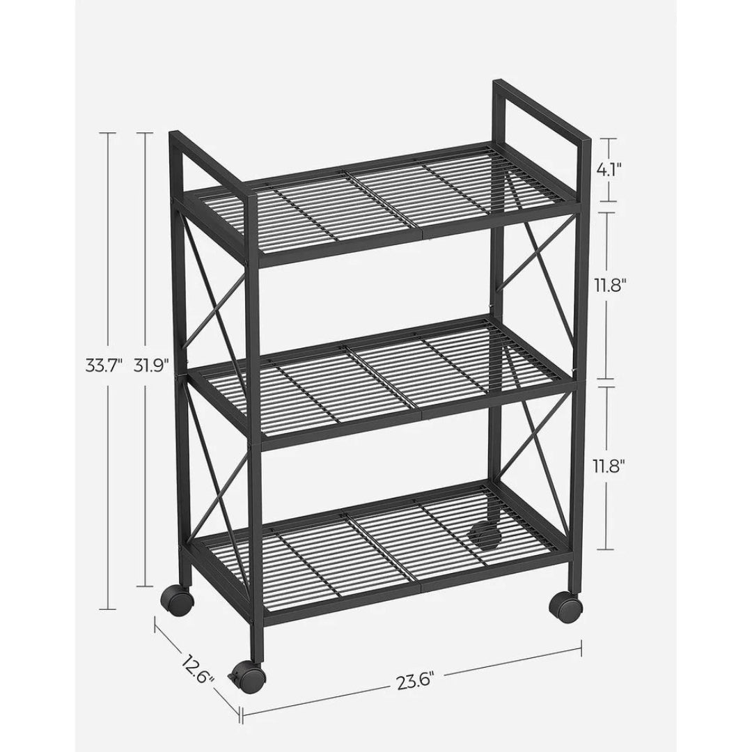Opbevaringsreol i metal med 3 niveauer, hjul og trådhylder, produktvisning 12 | Noreva Home