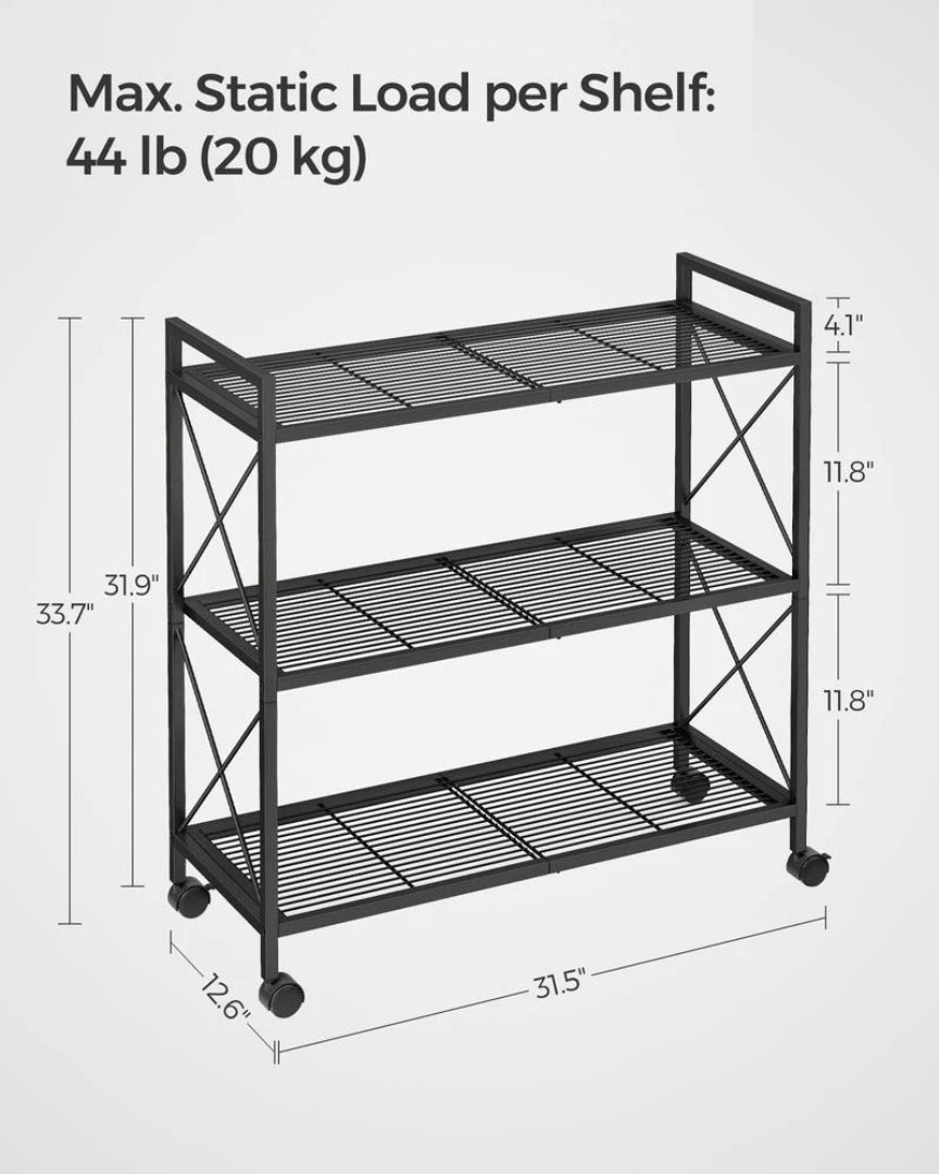 Opbevaringsreol i metal med 3 niveauer, hjul og trådhylder, produktvisning 16 | Noreva Home