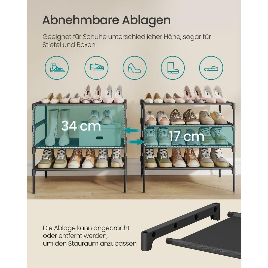 Pladsbesparende Skoreol med Metalstel – Stabelbart Opbevaringsreol med Justerbare Hylder – produktvisning 12 | Noreva Home