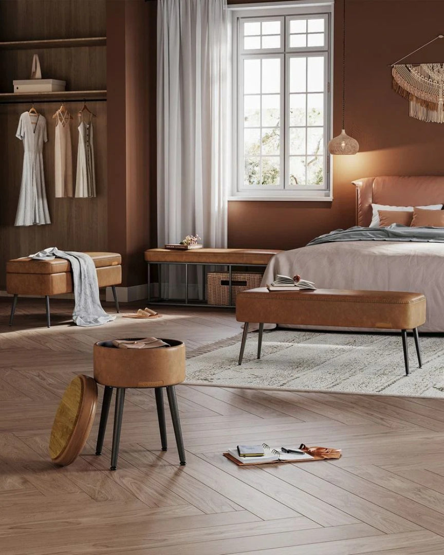 Polstret bænk med ben i stål til fodenden af sengen, produktvisning 6 | Noreva Home