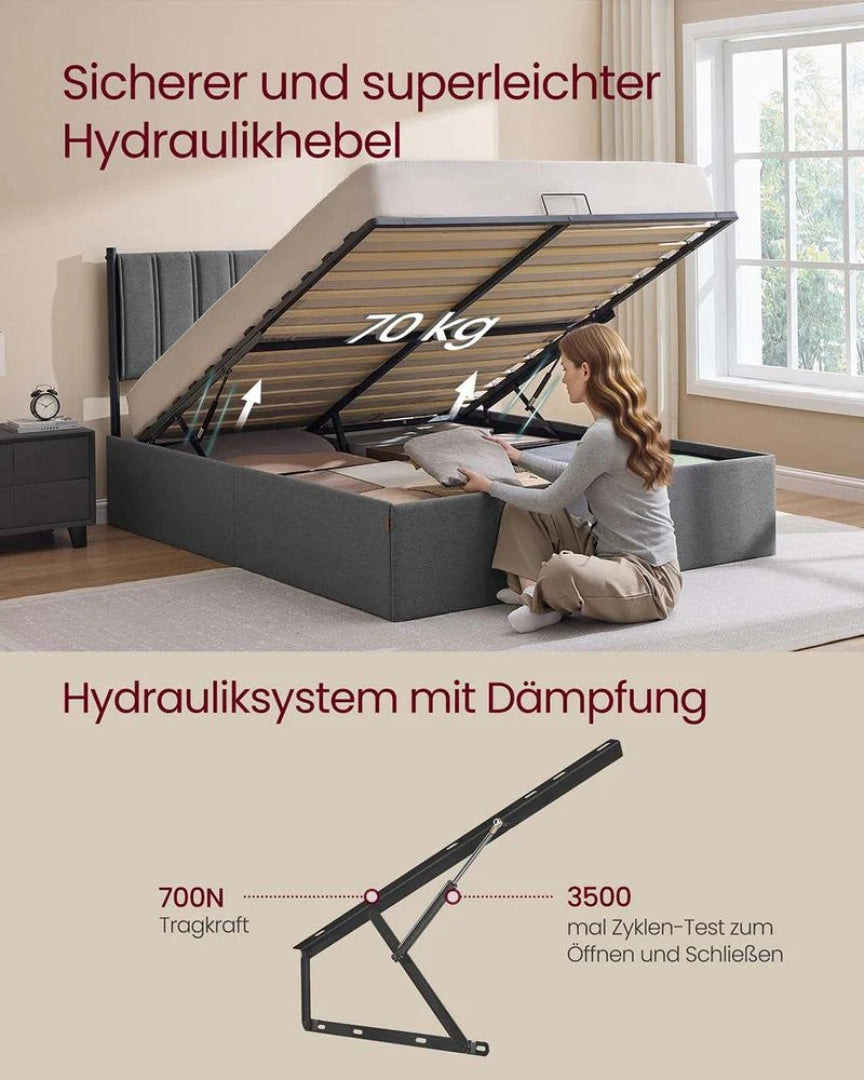 Polstret sengestel med opbevaring og hydraulisk løft – produktvisning 9 | Noreva Home