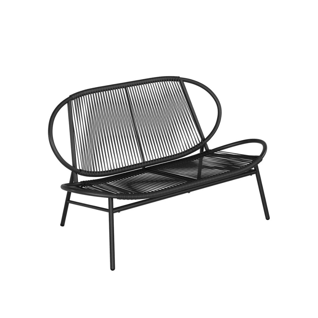 Rattan altanbænk med stålramme sort – produktvisning 1 | Noreva Home