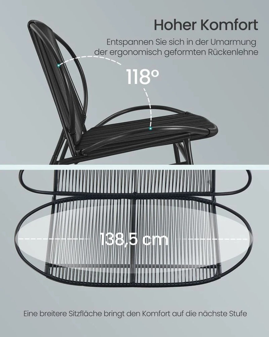 Rattan altanbænk med stålramme sort – produktvisning 3 | Noreva Home