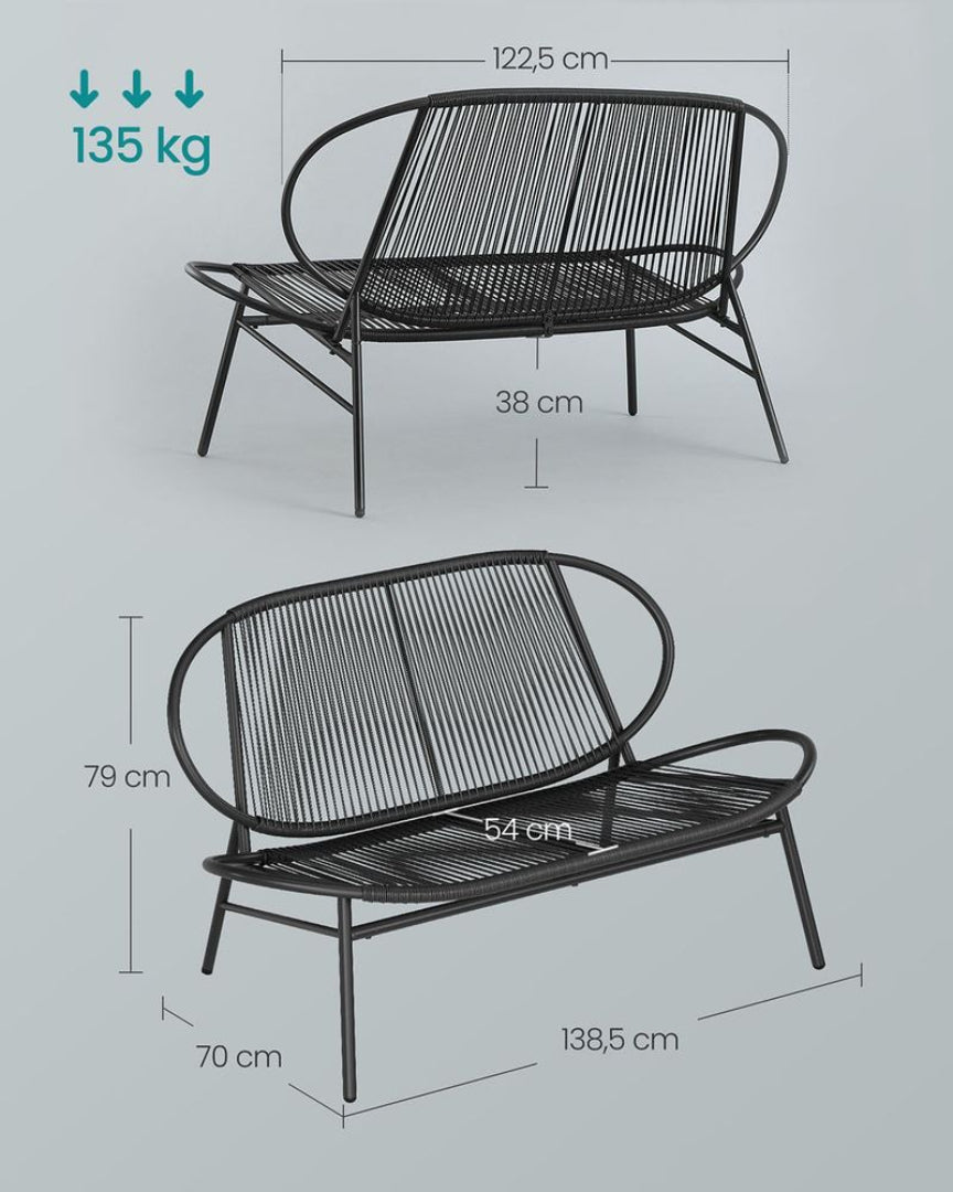 Rattan altanbænk med stålramme sort – produktvisning 4 | Noreva Home