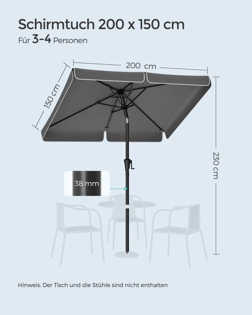 Rektangulær parasol til terrasse med tilt og UV-beskyttelse – produktvisning 13 | Noreva Home