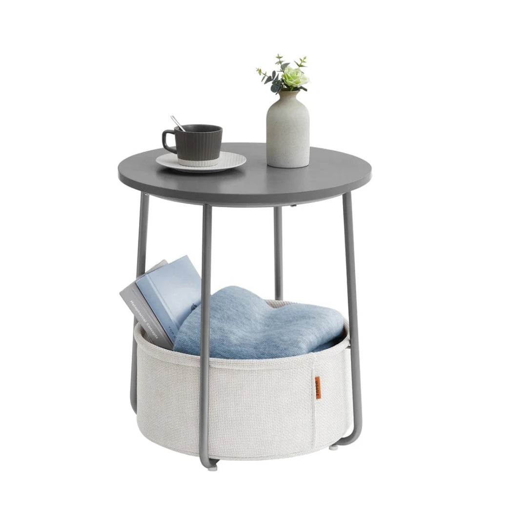 Rundt sengebord med stofkurv og stålstel, produktvisning 3 | Noreva Home