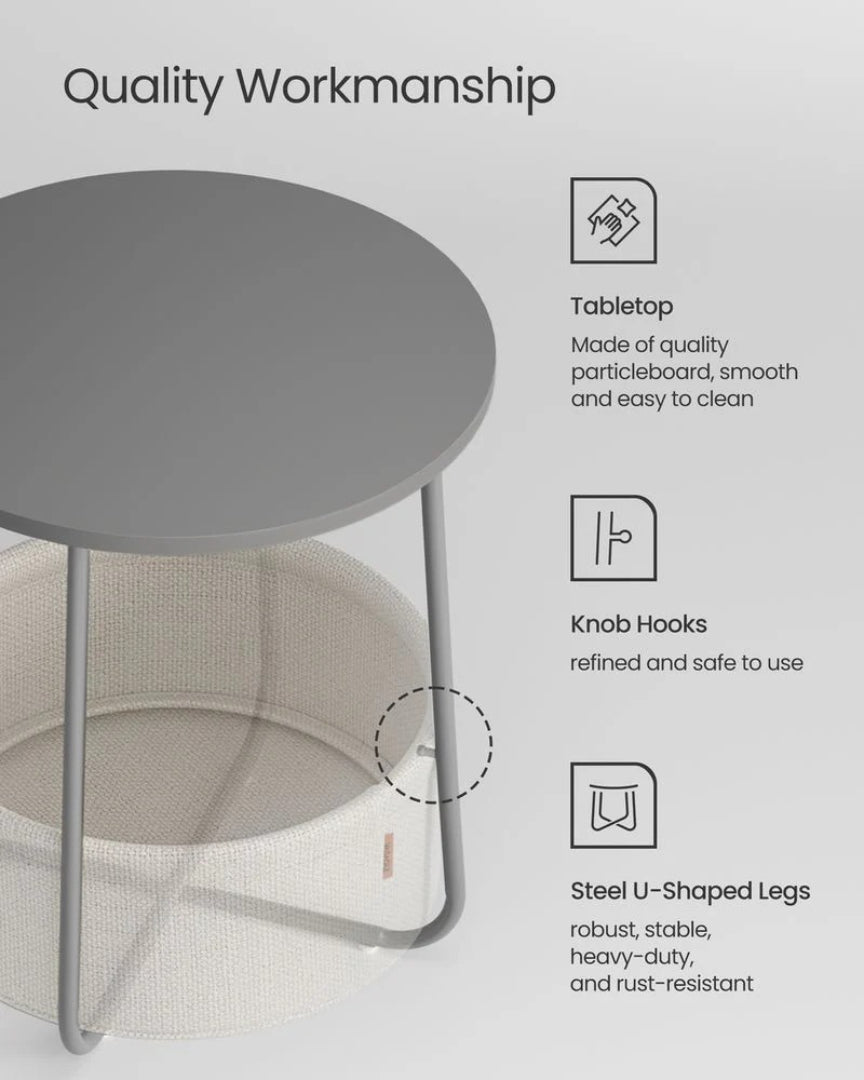 Rundt sengebord med stofkurv og stålstel, produktvisning 12 | Noreva Home