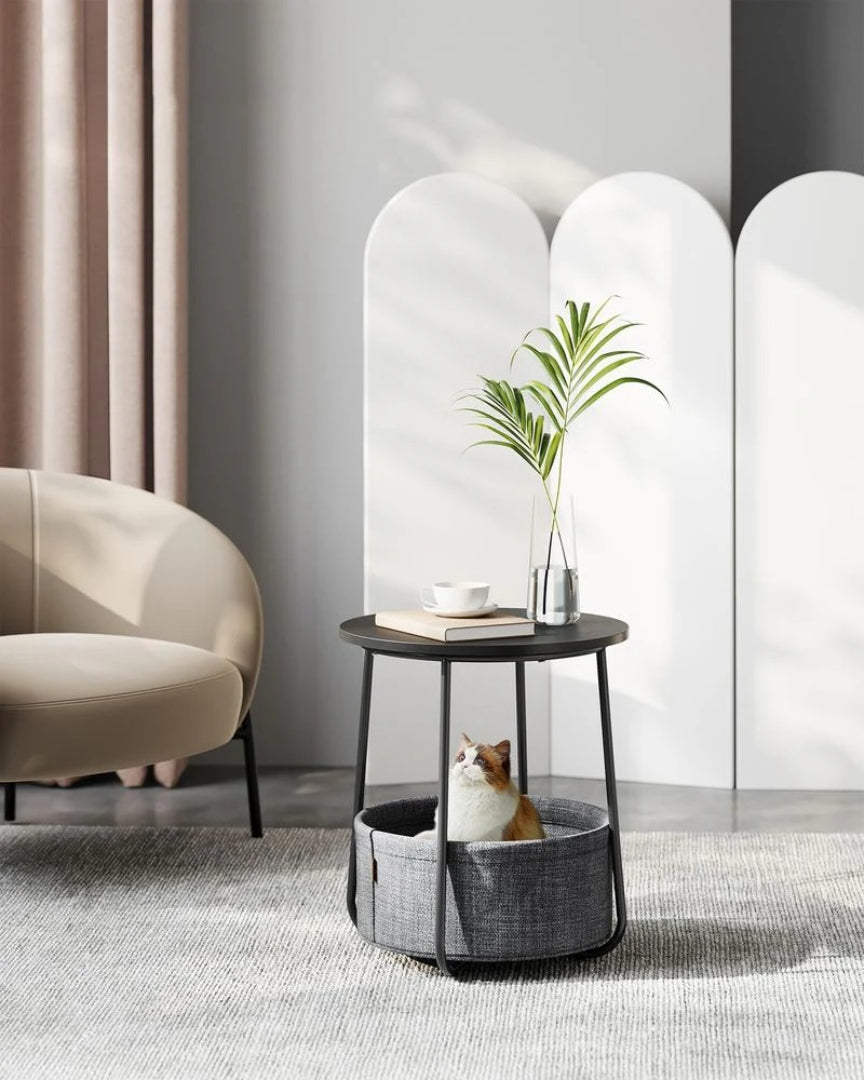 Rundt sengebord med stofkurv og stålstel, produktvisning 17 | Noreva Home