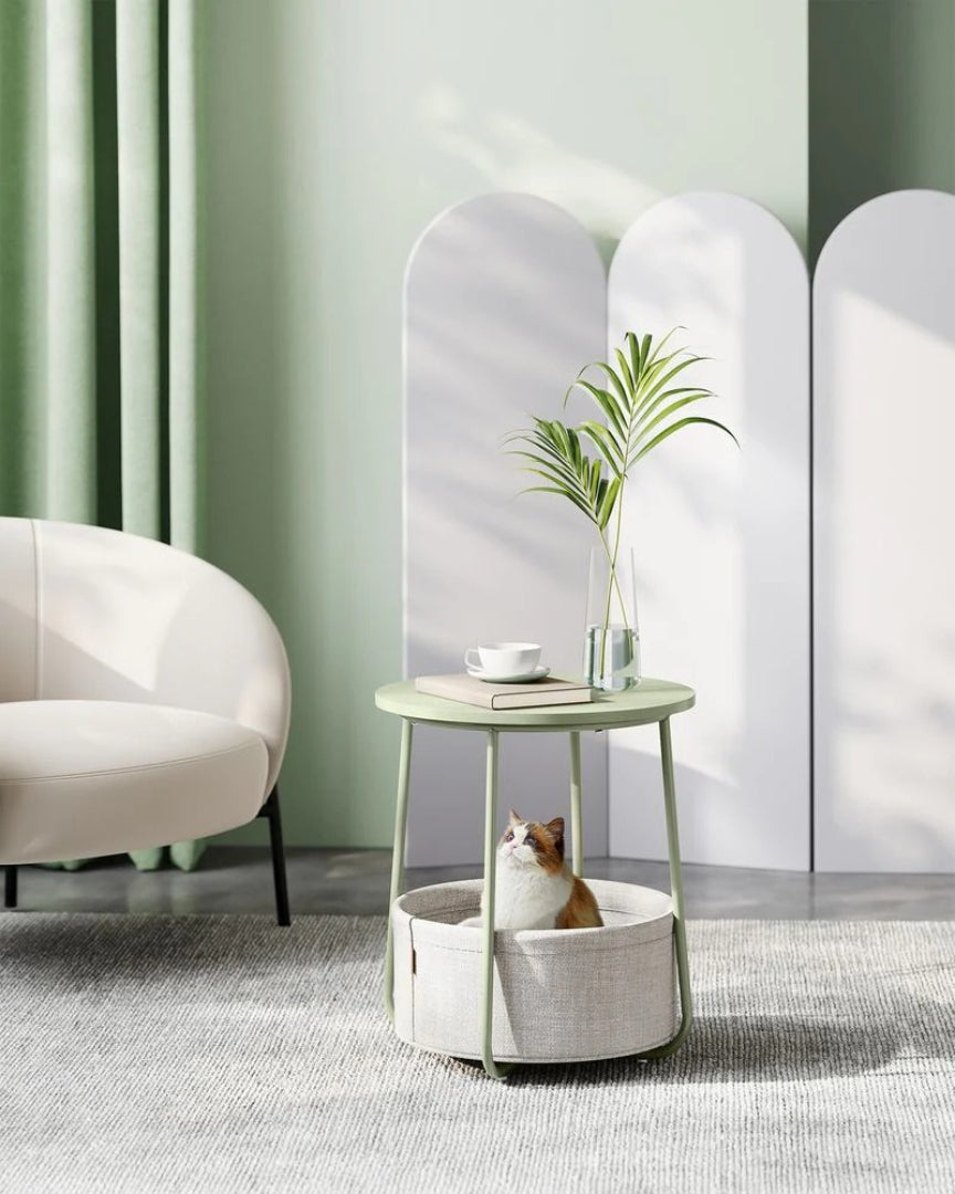 Rundt sengebord med stofkurv og stålstel, produktvisning 20 | Noreva Home