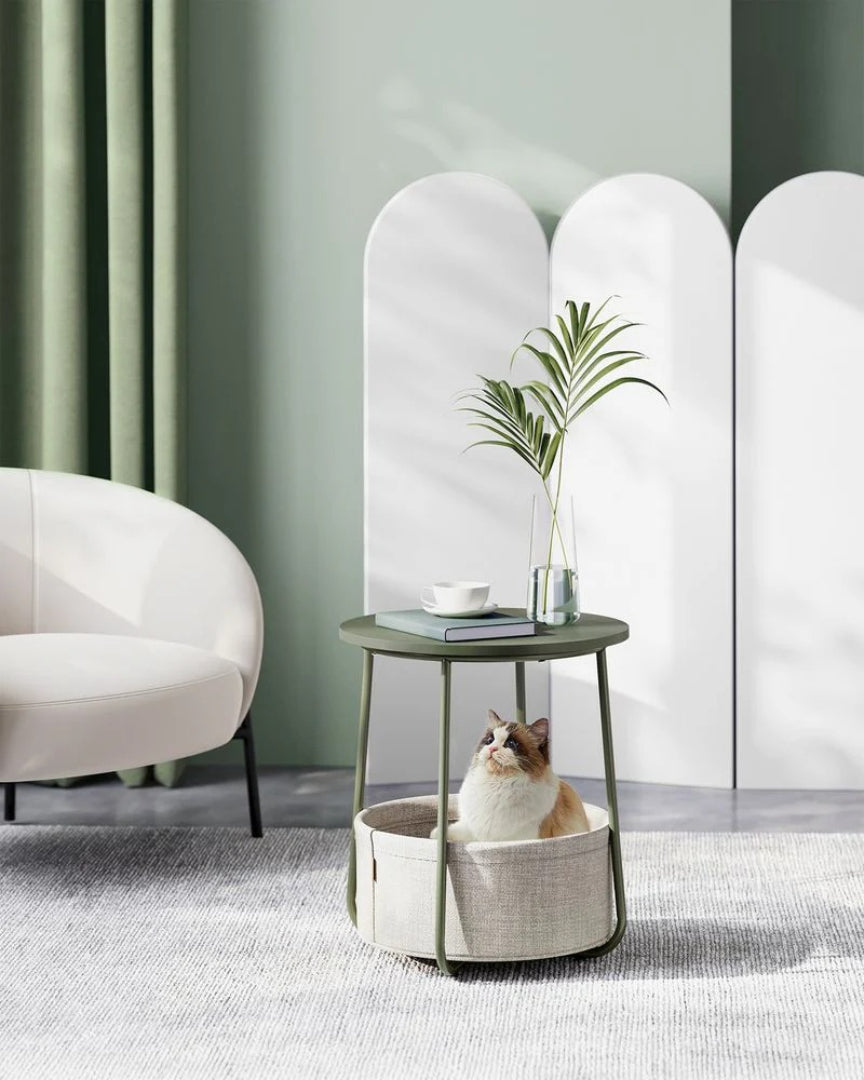 Rundt sengebord med stofkurv og stålstel, produktvisning 26 | Noreva Home