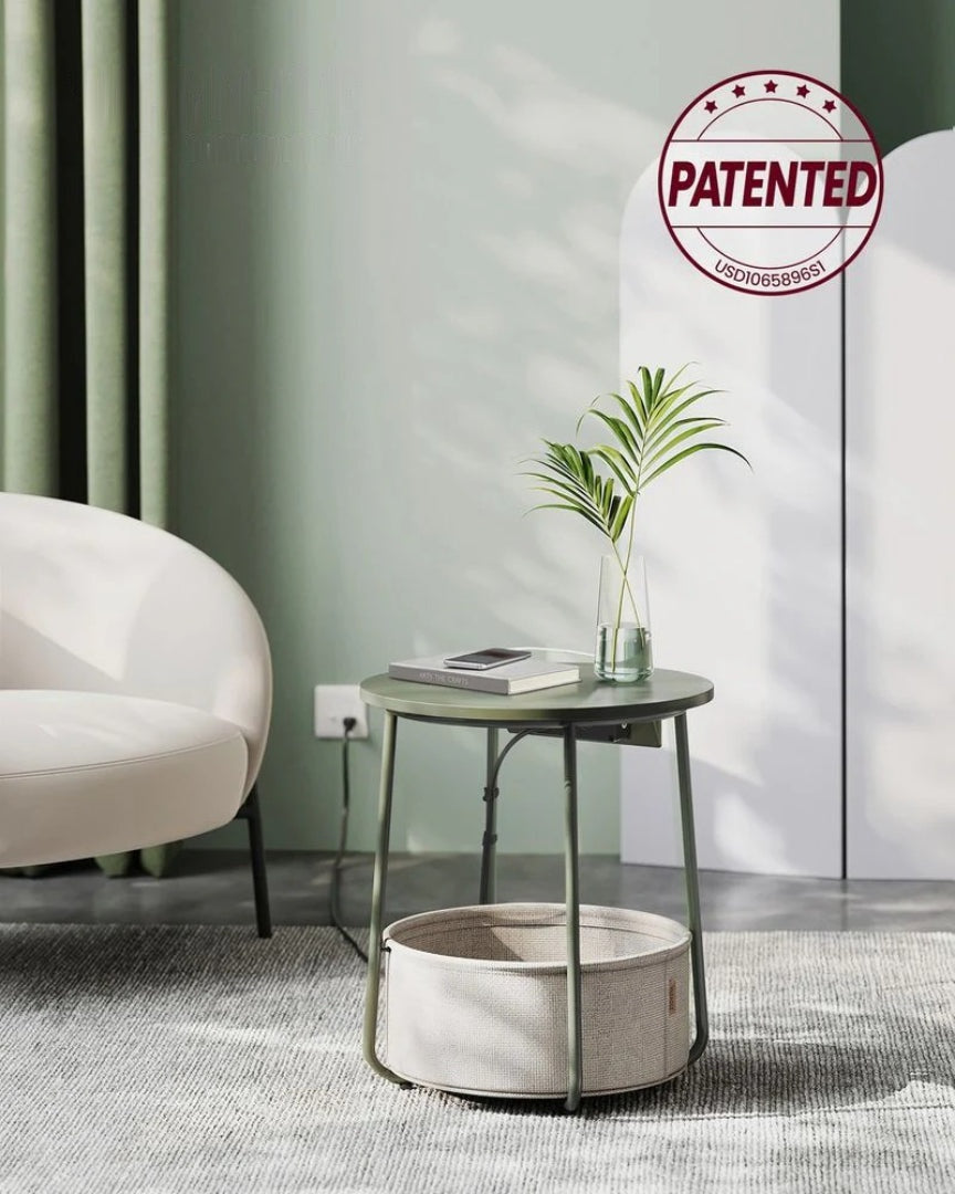 Rundt sidebord med ladestation og stofkurv, produktvisning 19 | Noreva Home