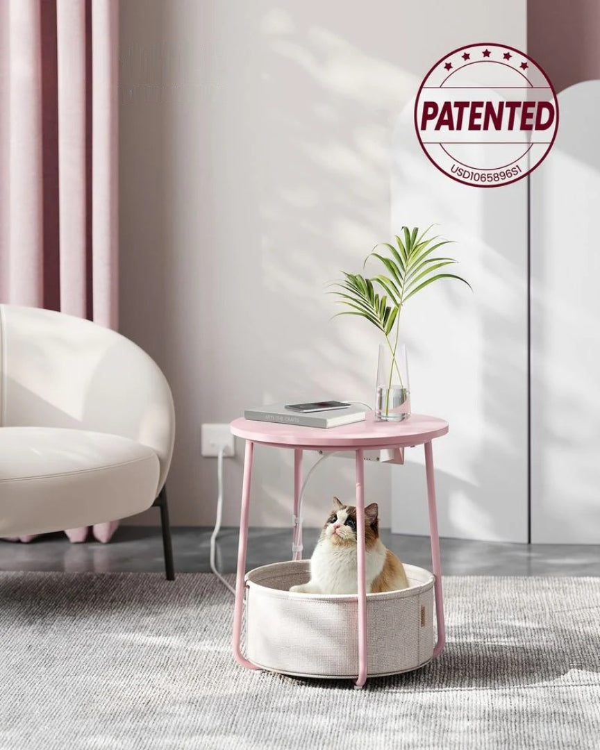 Rundt sidebord med ladestation og stofkurv, produktvisning 24 | Noreva Home