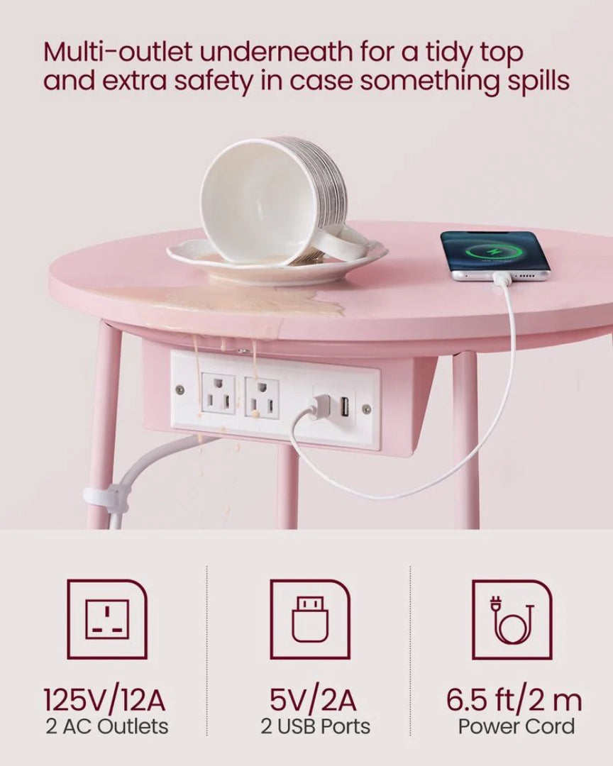 Rundt sidebord med ladestation og stofkurv, produktvisning 26 | Noreva Home