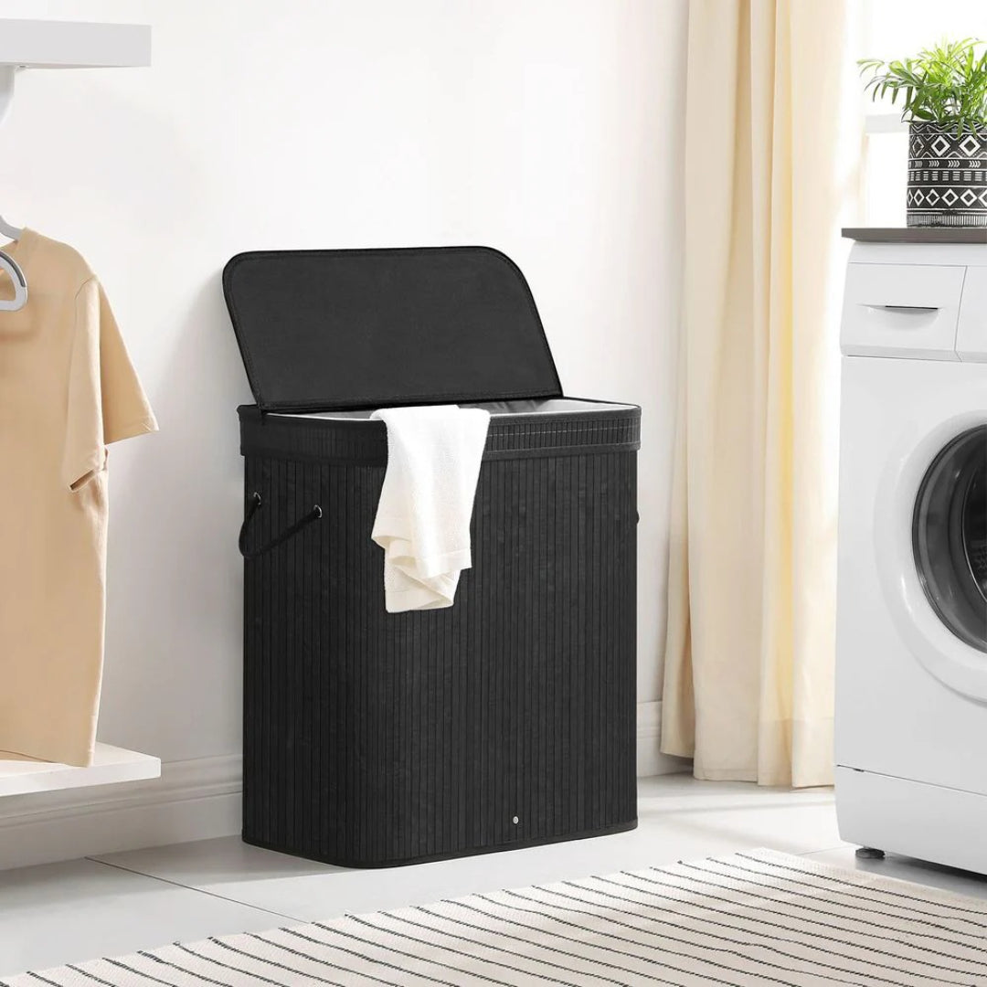 Sammenklappelig vasketøjskurv med låg i bambus, 26,4 gallon, produktvisning 3 | Noreva Home