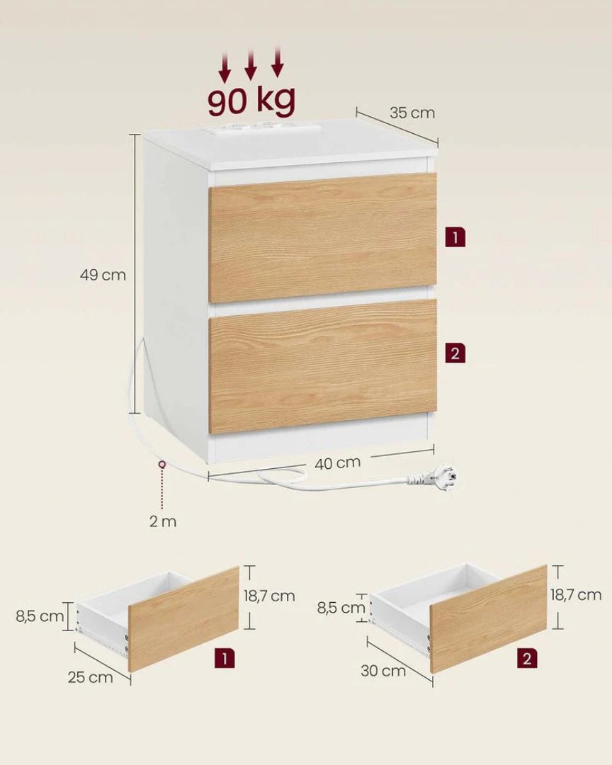 Sengebord med stikkontakt og USB-opladning – produktvisning 9 | Noreva Home