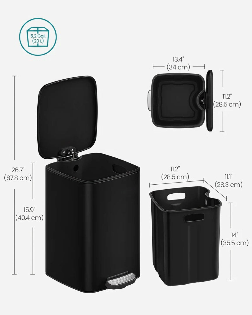 Skraldespand i rustfrit stål med pedal og inderspand, 5,2 til 8 gallon, produktvisning 12 | Noreva Home