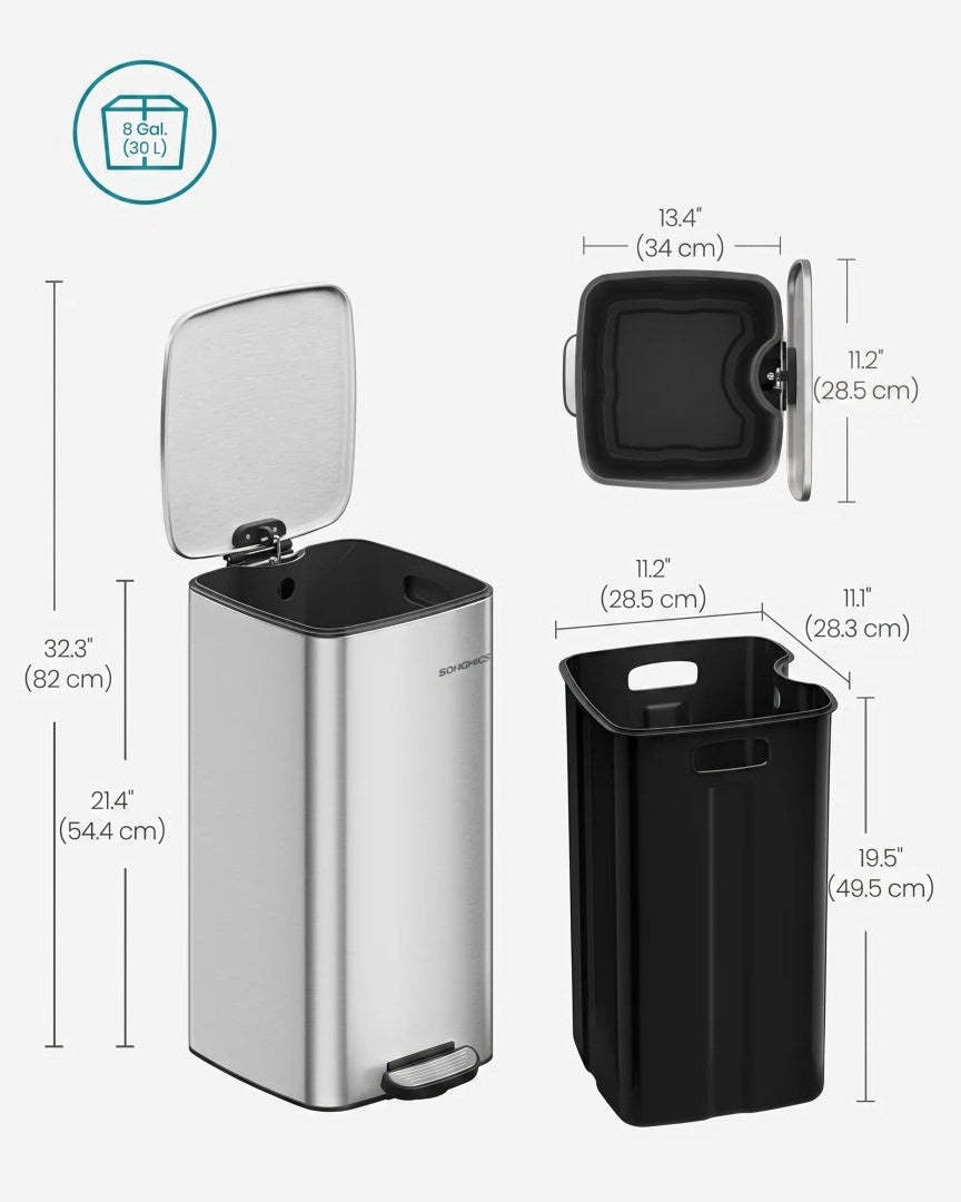 Skraldespand i rustfrit stål med pedal og inderspand, 5,2 til 8 gallon, produktvisning 25 | Noreva Home