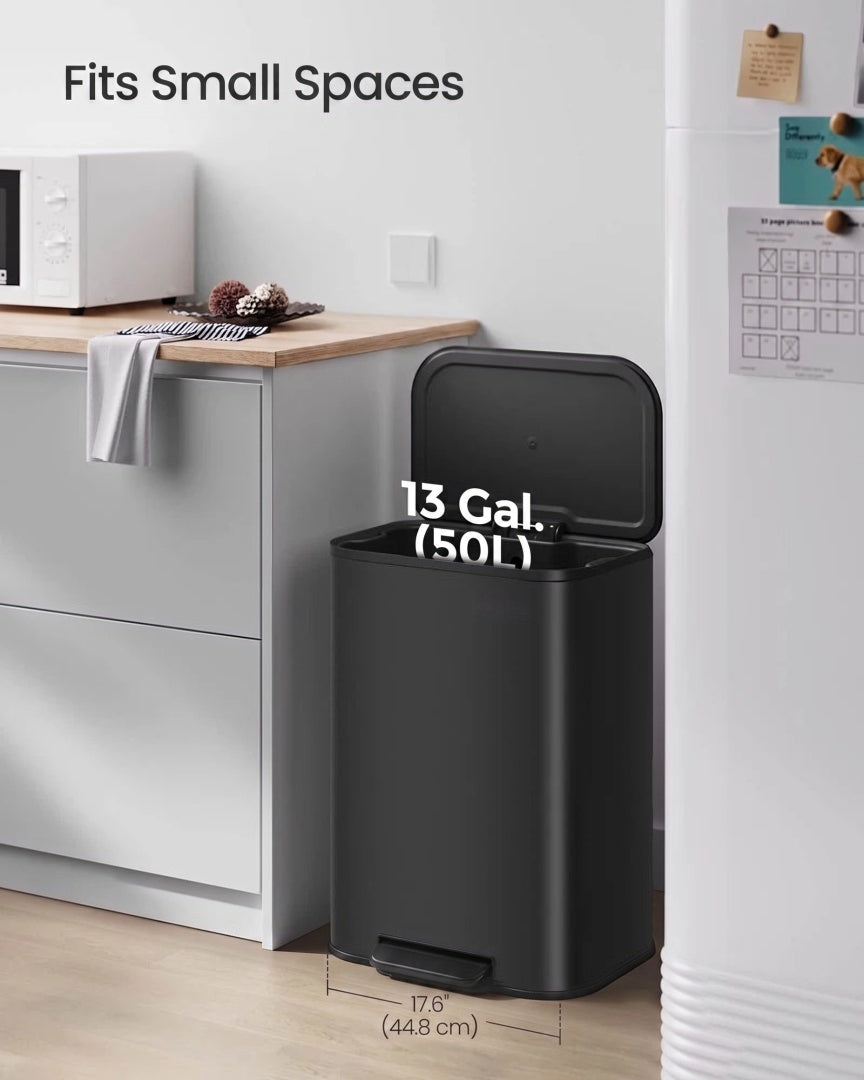 Skraldespand på 13 gallon i rustfrit stål med låg og inderspand, produktvisning 5 | Noreva Home