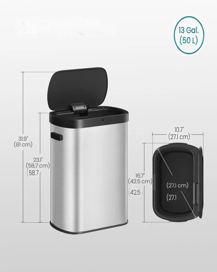Skraldespand på 13 gallon med sensorlåg og soft close, rustfrit stål, produktvisning 12 | Noreva Home