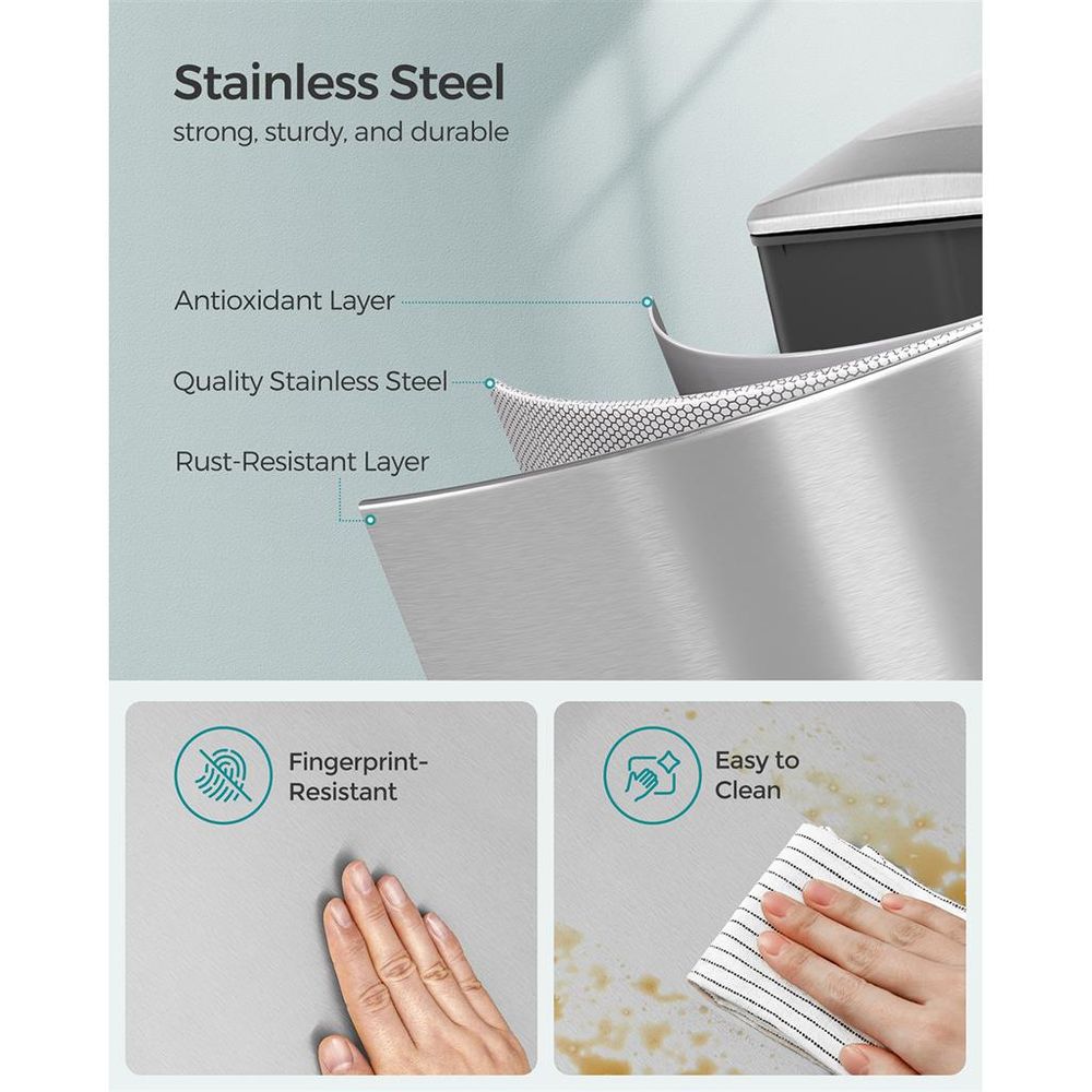 Slank skraldespand på 13 gallon i rustfrit stål med soft close-låg, produktvisning 8 | Noreva Home