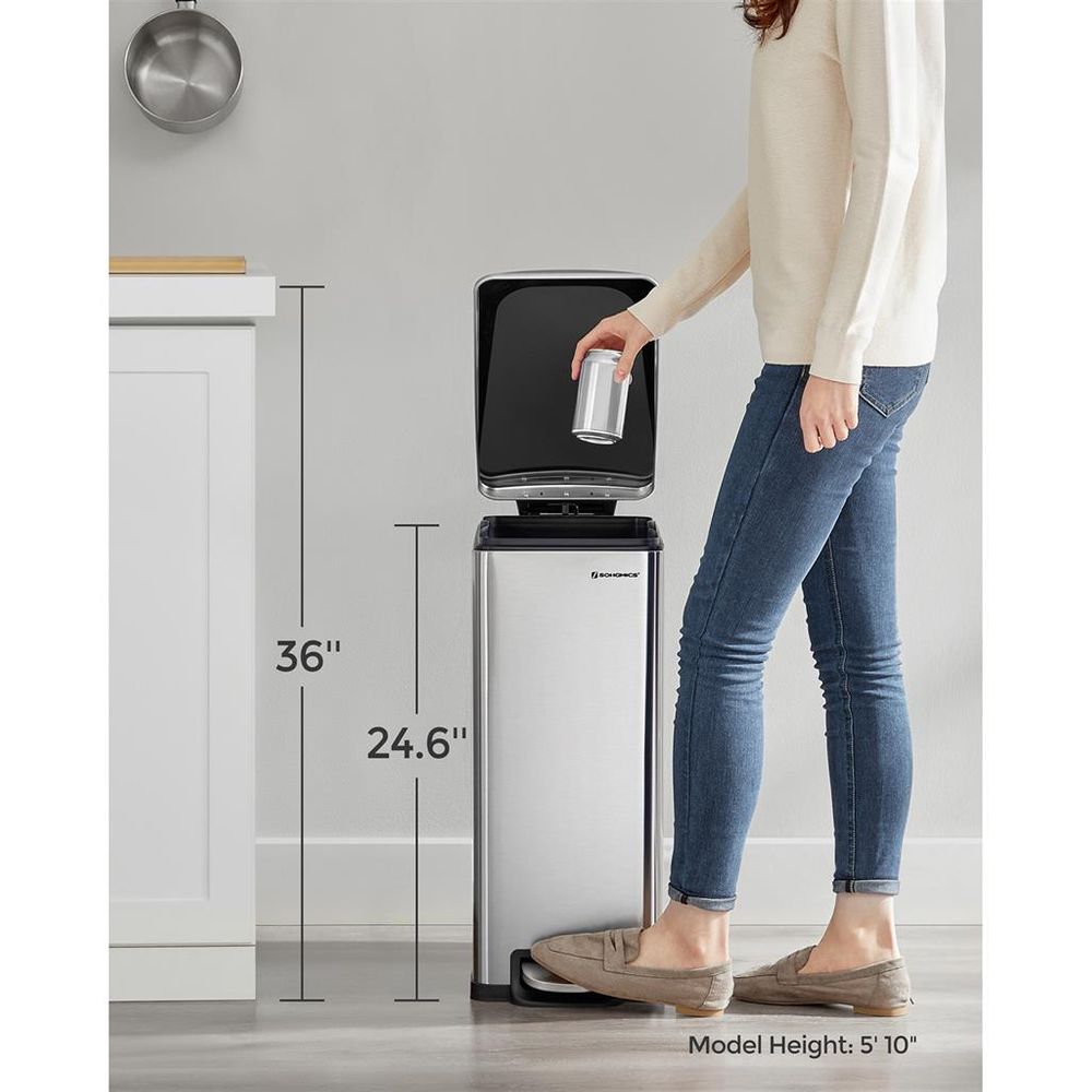 Slank skraldespand på 13 gallon i rustfrit stål med soft close-låg, produktvisning 12 | Noreva Home