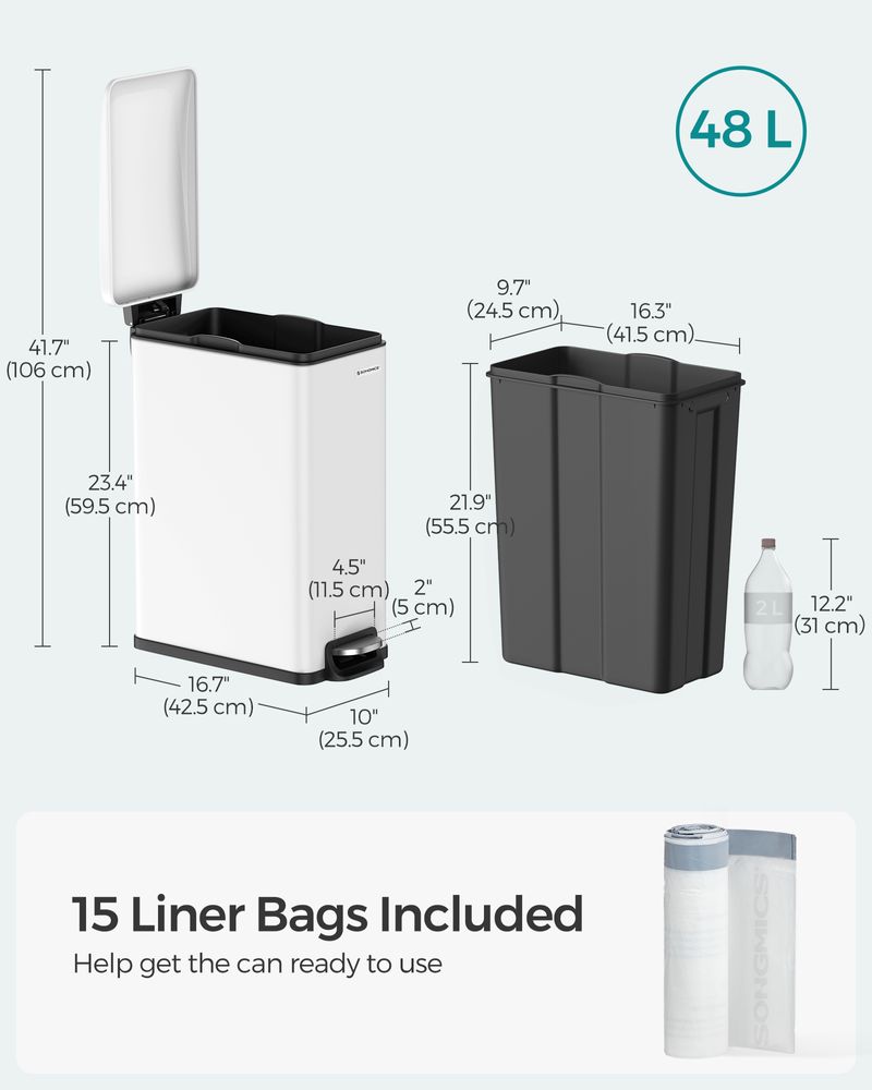 Slank skraldespand på 13 gallon i rustfrit stål med soft close-låg, produktvisning 16 | Noreva Home