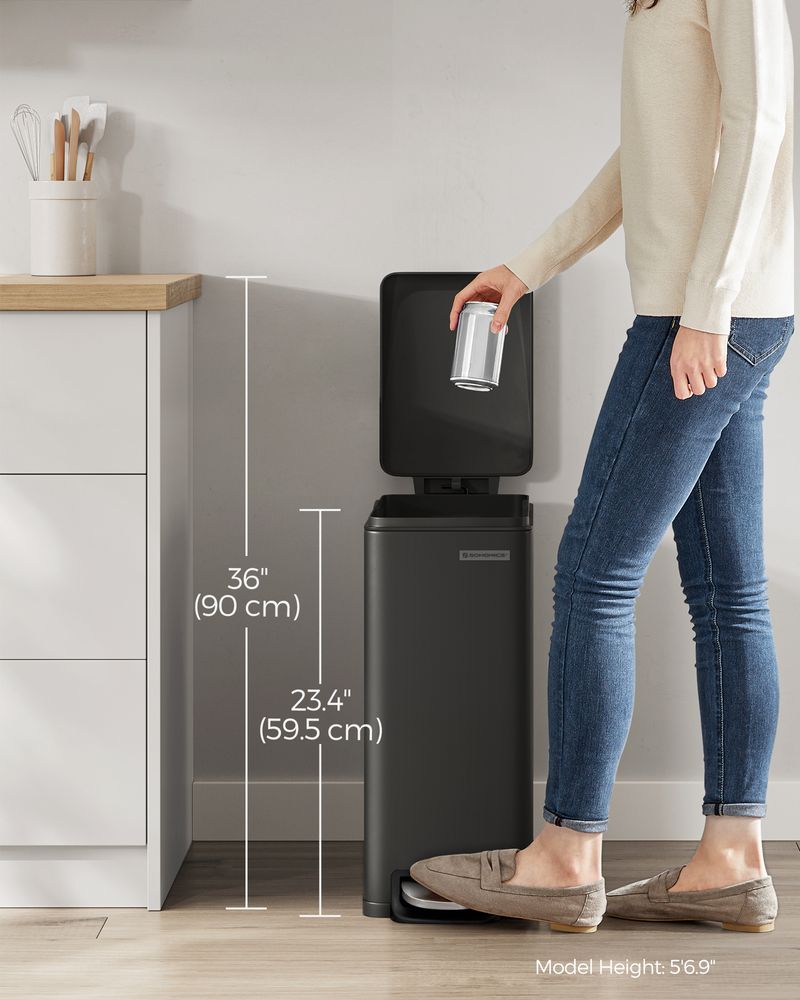 Slank skraldespand på 13 gallon i rustfrit stål med soft close-låg, produktvisning 22 | Noreva Home