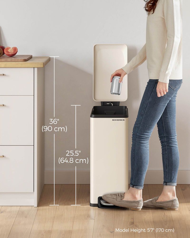Slank skraldespand på 13 gallon i rustfrit stål med soft close-låg, produktvisning 28 | Noreva Home
