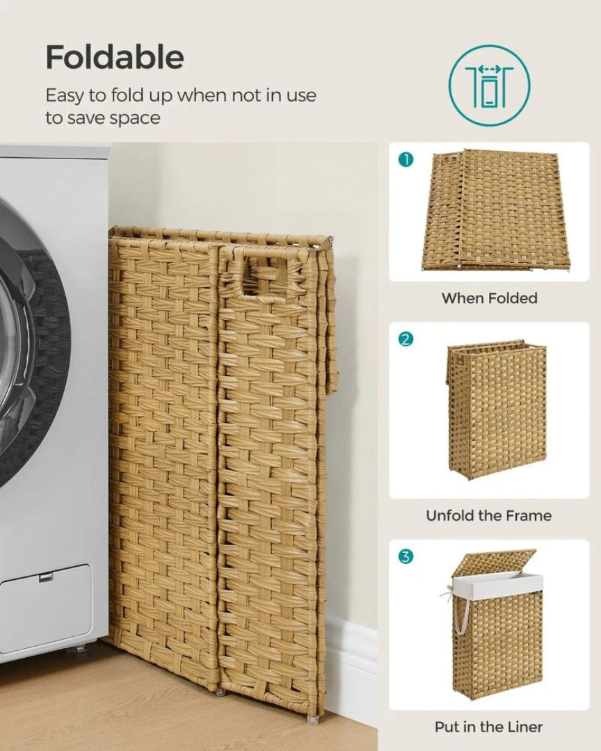 Slank vasketøjskurv med låg, rattanlook og aftageligt for, produktvisning 7 | Noreva Home