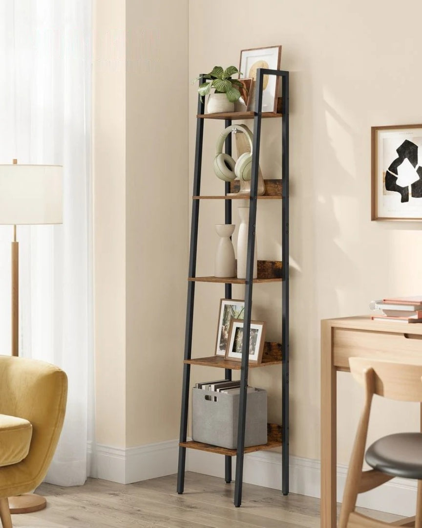 Smal bogreol med 5 niveauer i stigedesign, stålstel, produktvisning 2 | Noreva Home