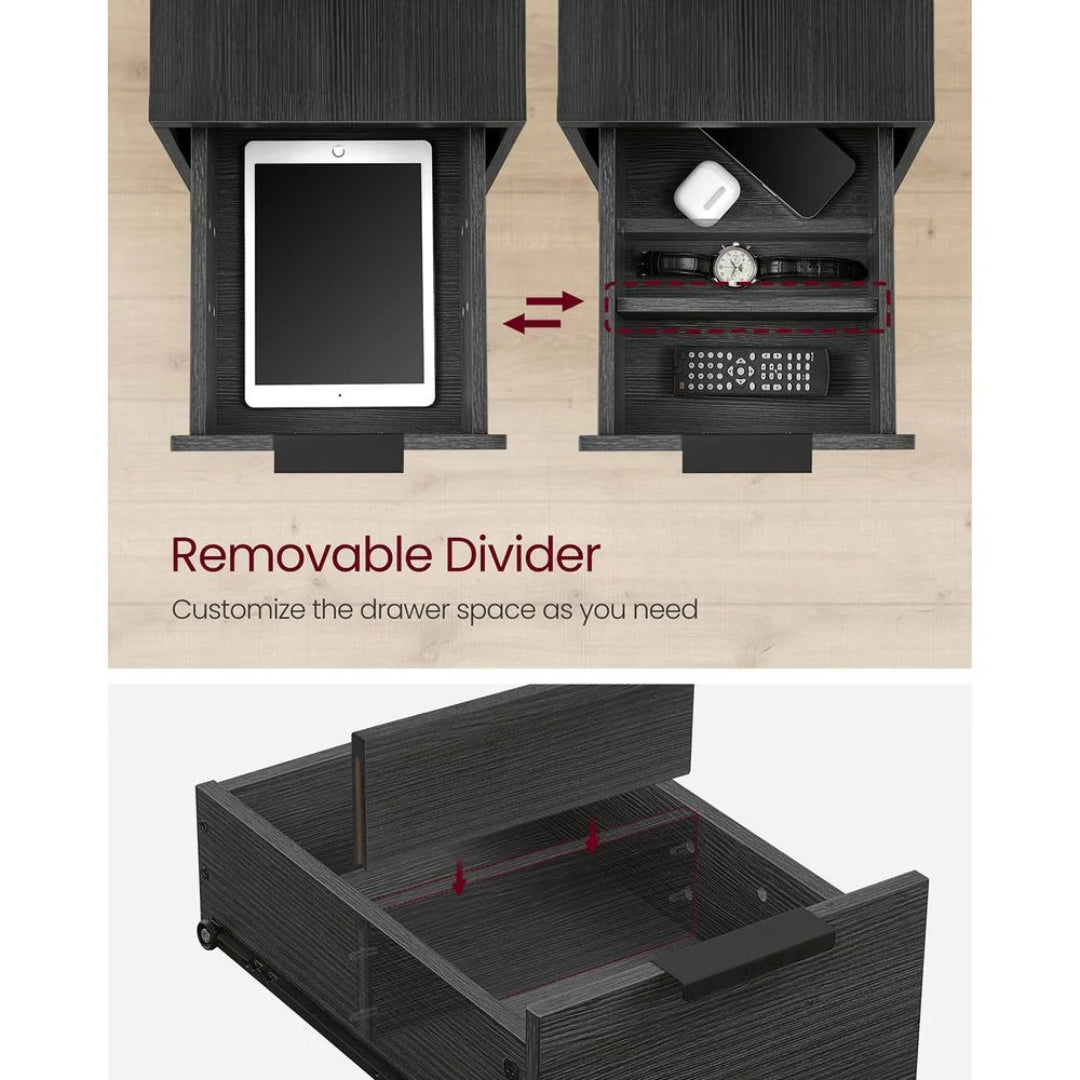 Smalt sidebord med ladestation, 2 skuffer og bladholder, produktvisning 7 | Noreva Home