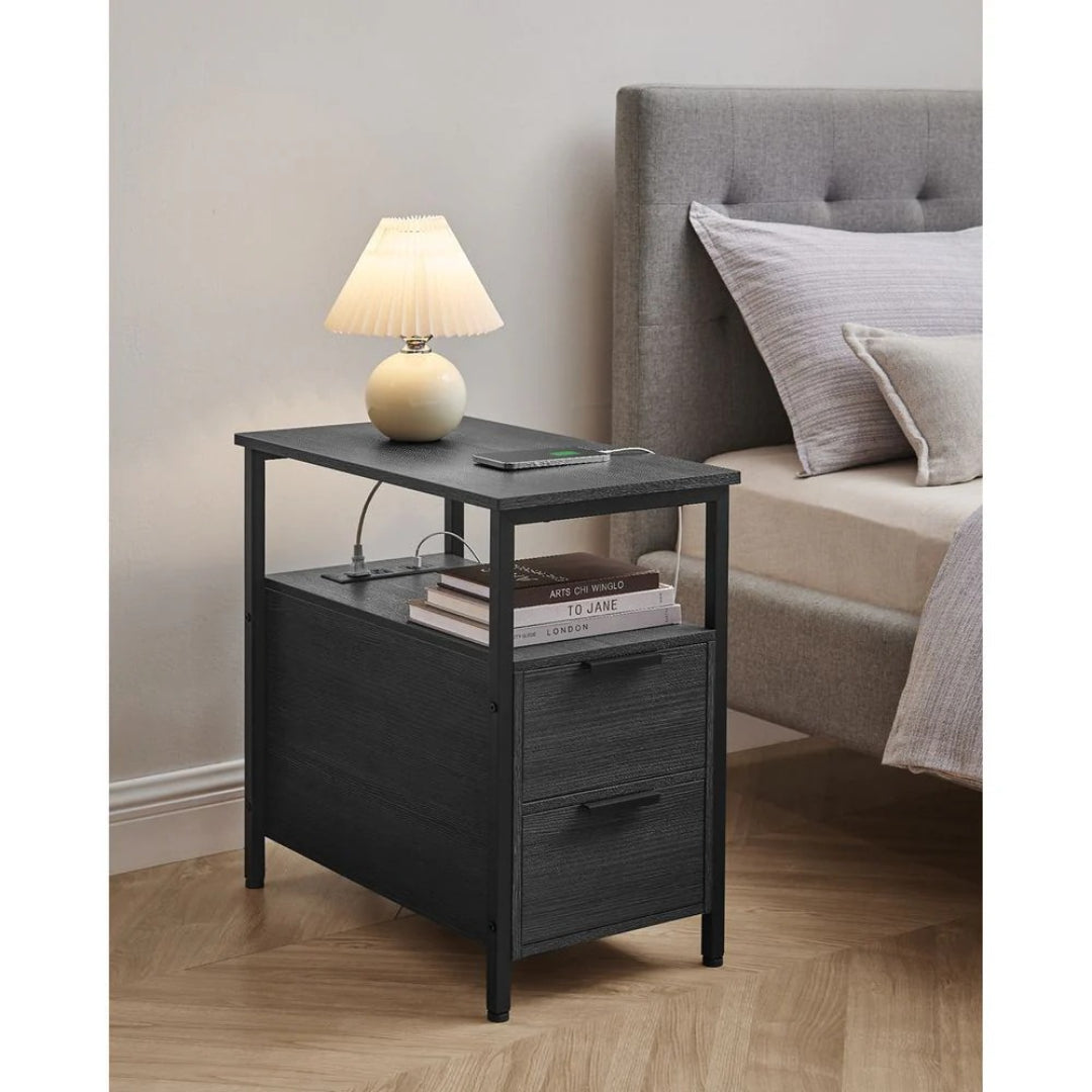 Smalt sidebord med ladestation, 2 skuffer og bladholder, produktvisning 11 | Noreva Home