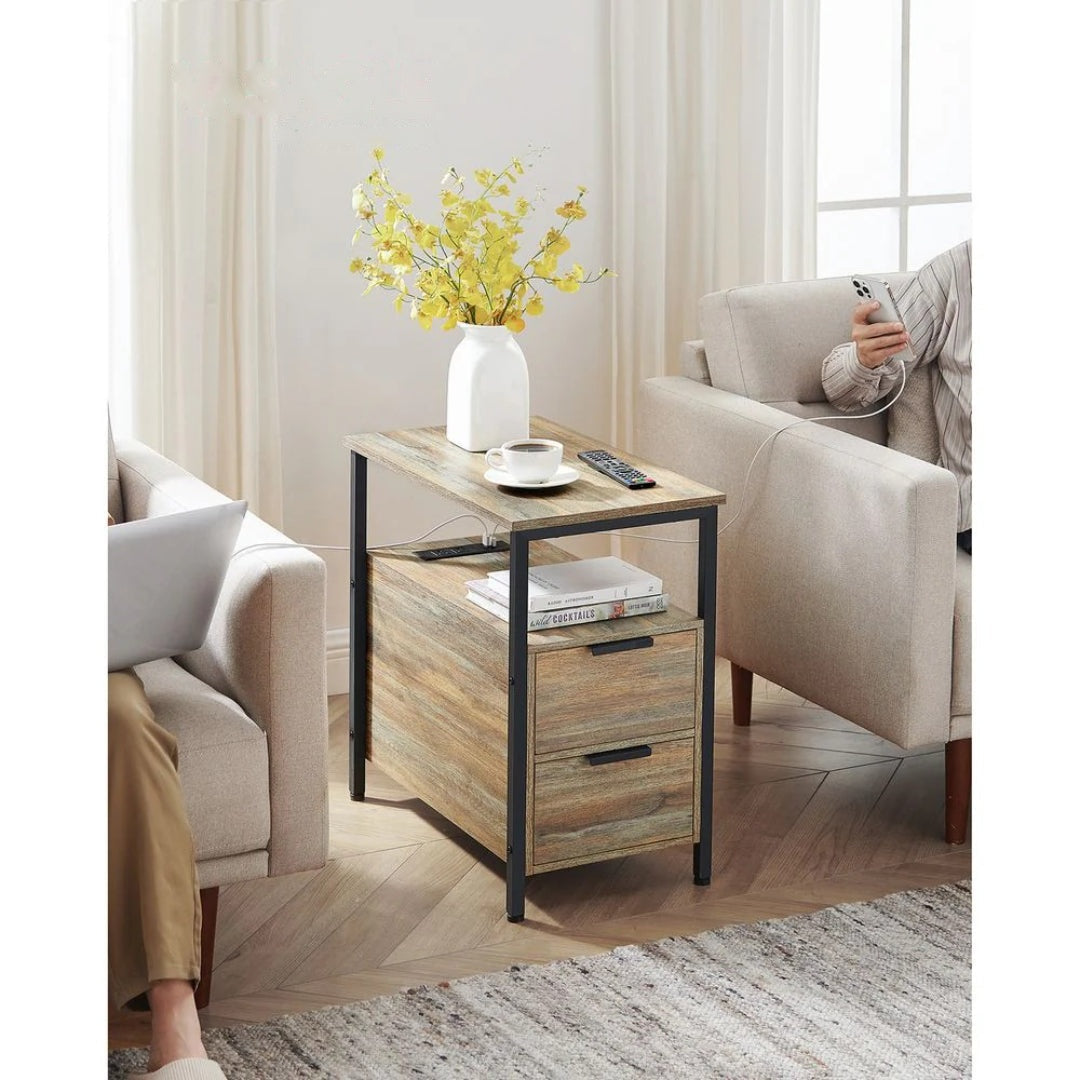 Smalt sidebord med ladestation, 2 skuffer og bladholder, produktvisning 12 | Noreva Home
