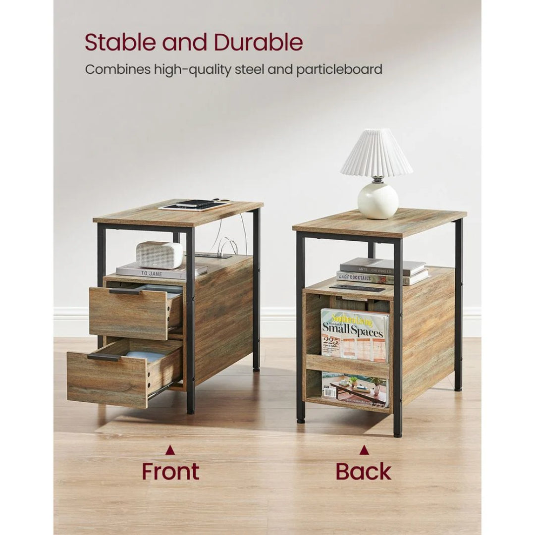 Smalt sidebord med ladestation, 2 skuffer og bladholder, produktvisning 14 | Noreva Home