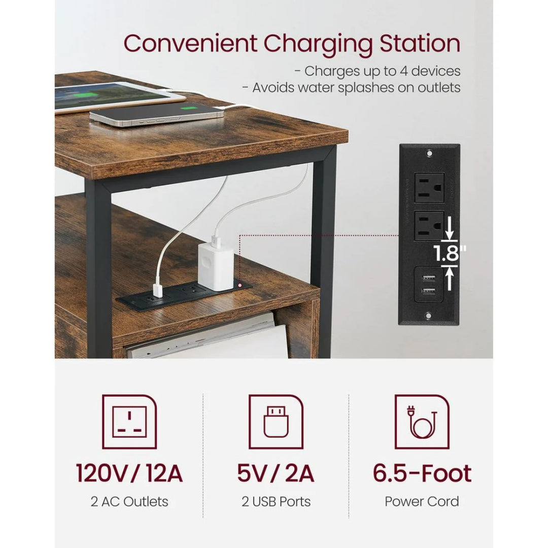 Smalt sidebord med ladestation, 2 skuffer og bladholder, produktvisning 17 | Noreva Home