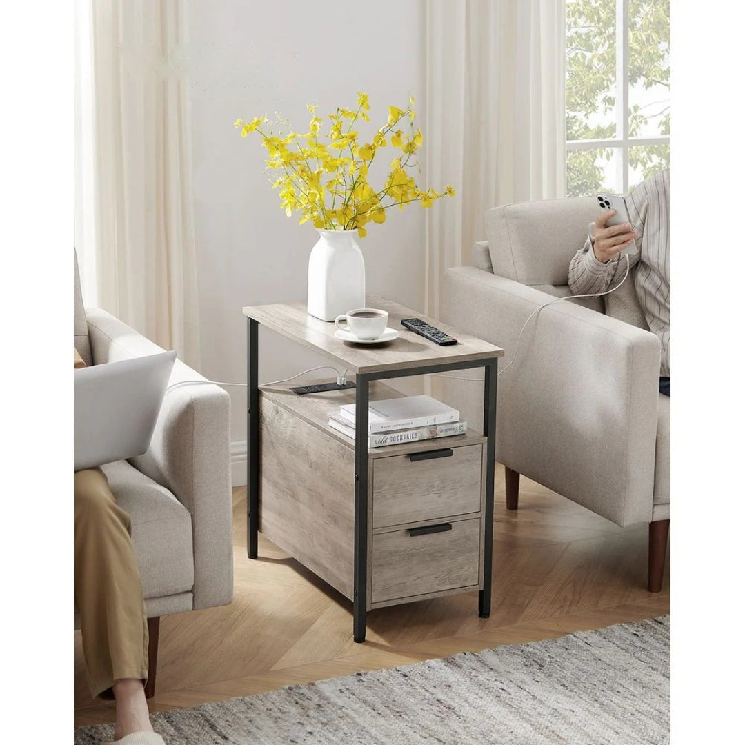 Smalt sidebord med ladestation, 2 skuffer og bladholder, produktvisning 26 | Noreva Home