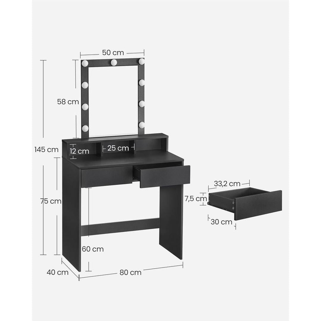 Sminkebord med LED-Belysning – Makeupbord med Spejl og Opbevaring – produktvisning 7 | Noreva Home