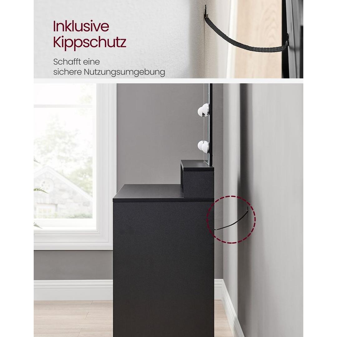 Sminkebord med LED-Belysning – Makeupbord med Spejl og Opbevaring – produktvisning 9 | Noreva Home