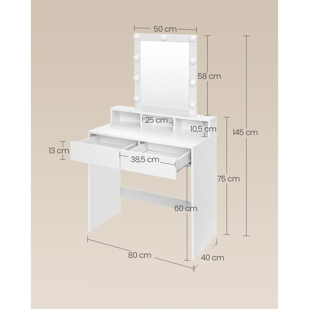Sminkebord med LED-Belysning – Makeupbord med Spejl og Opbevaring – produktvisning 14 | Noreva Home