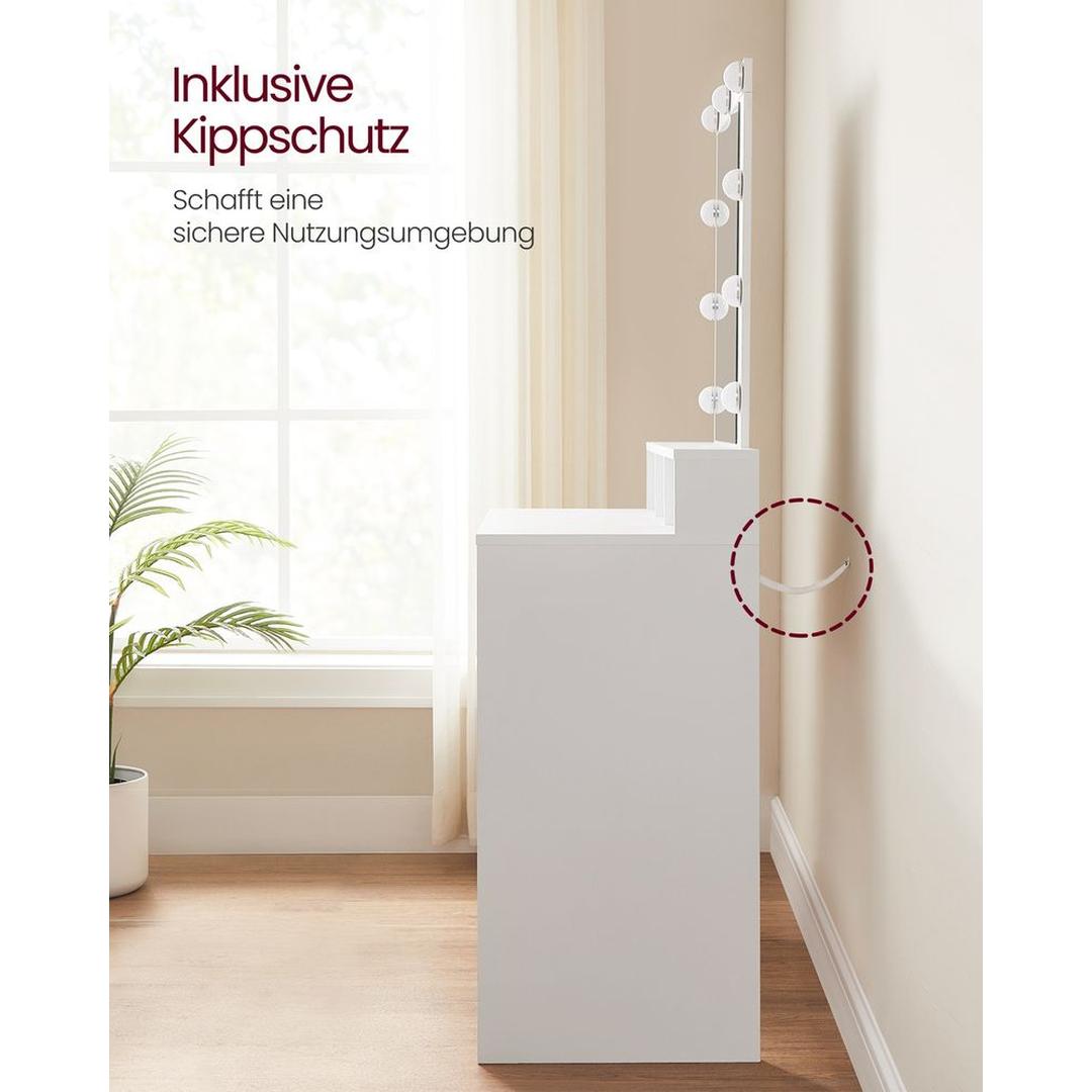 Sminkebord med LED-Belysning – Makeupbord med Spejl og Opbevaring – produktvisning 16 | Noreva Home