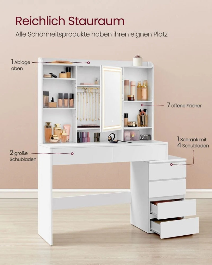 Sminkebord med LED-belysning og opbevaring – produktvisning 4 | Noreva Home