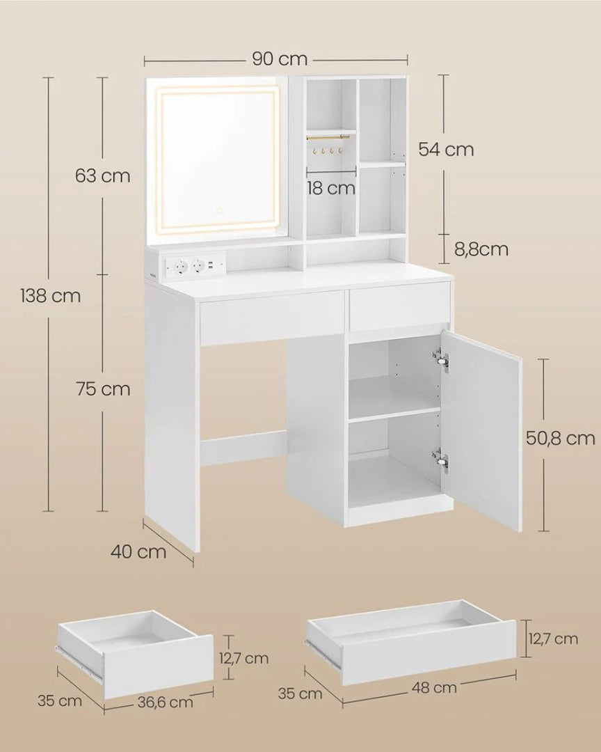 Sminkebord med LED-spejl og stikkontakter – produktvisning 6 | Noreva Home