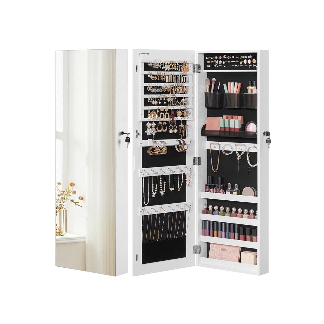 Smykkeskab med spejllåge i fuld længde og makeupopbevaring, produktvisning 2 | Noreva Home