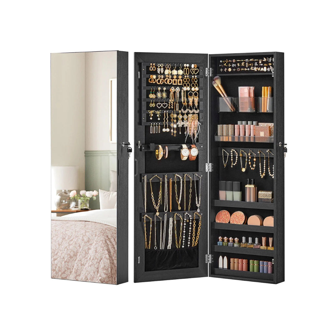 Smykkeskab med spejllåge i fuld længde og makeupopbevaring, produktvisning 4 | Noreva Home