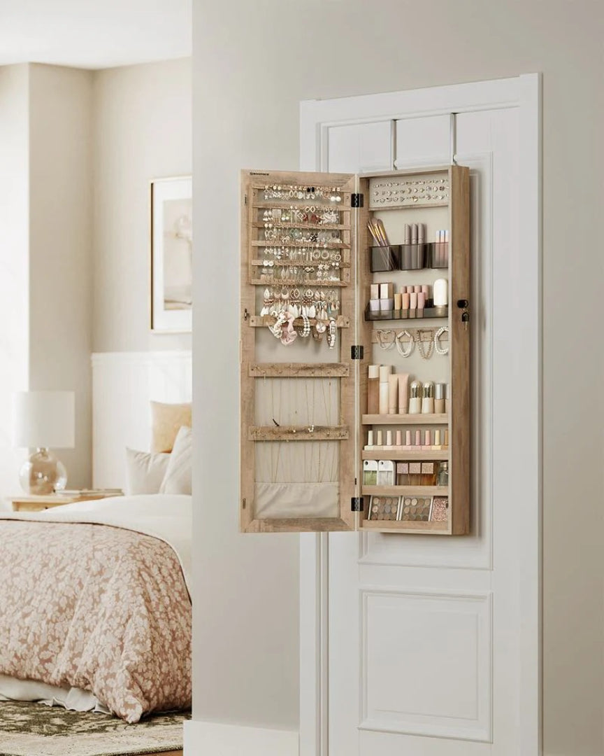 Smykkeskab med spejllåge i fuld længde og makeupopbevaring, produktvisning 21 | Noreva Home