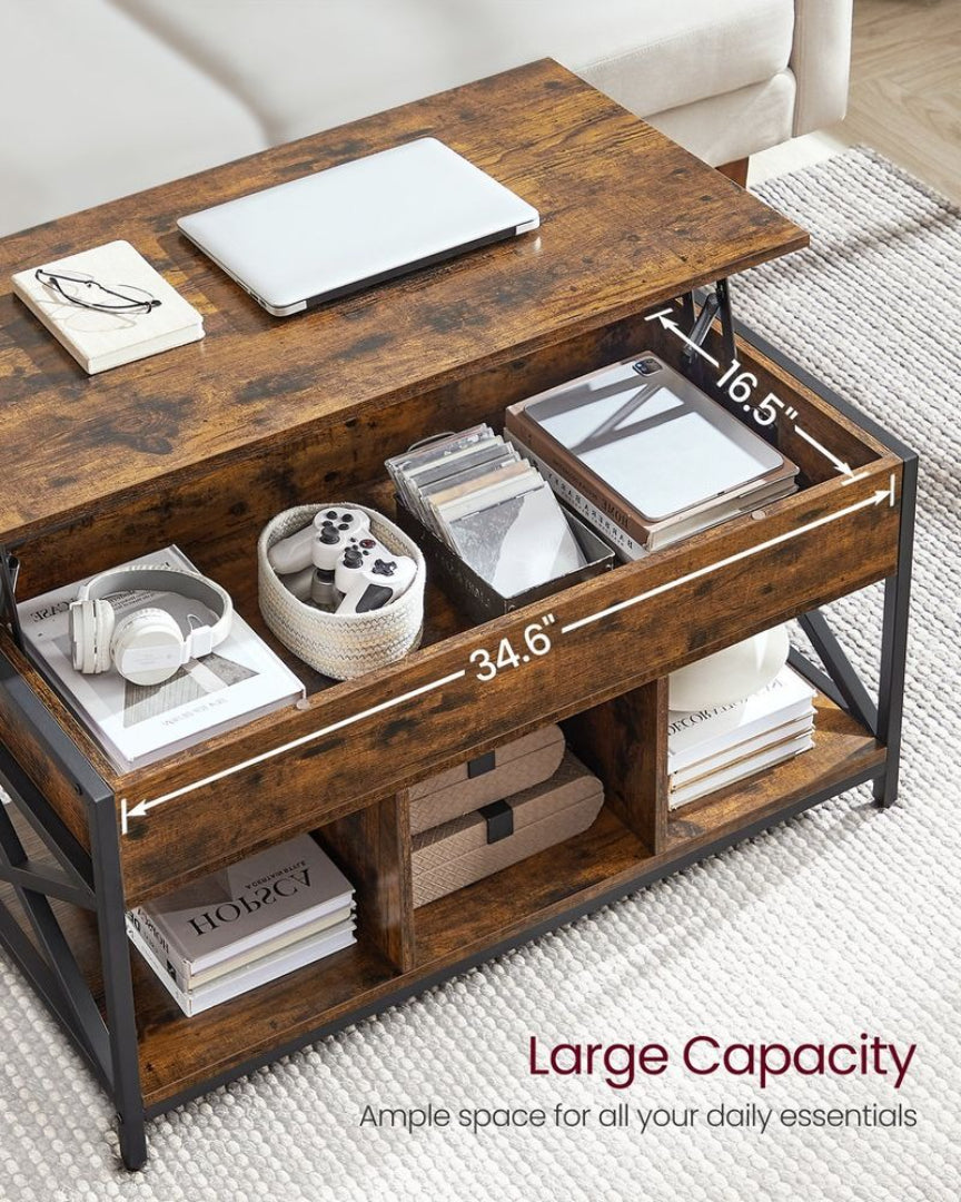 Sofabord med hæve-top, skjult opbevaring og åbne hylder, produktvisning 6 | Noreva Home